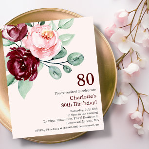 Burgundy Floral 80 Orçamento Aniversário Convite