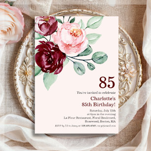 Burgundy Floral 85º Convite de Aniversário