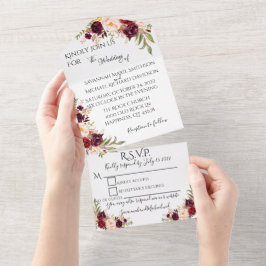 Burgundy Floral All in One Convite de casamento