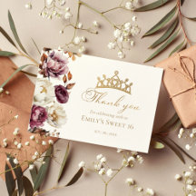 Burgundy Floral Autumn Sweet 16 Obrigado Cartões