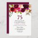 Burgundy Floral Boho 75º Convite à Festa de aniver (Frente/Verso)