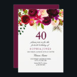 Burgundy Floral Boho Party - Convite<br><div class="desc">Burgundy Floral Boho Party - aniversário de 40 anos Convidar coleção de Correspondência em Niche e Nest store. Boho chic burgundy vermelha aquarela floral Linda mão pintada aquarela ilustração</div>