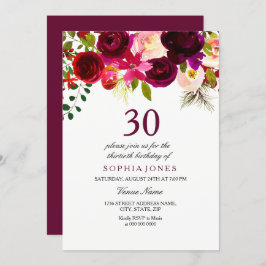 Burgundy Floral Boho Party - Convite