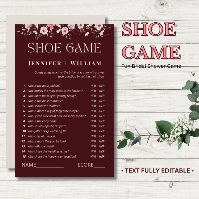 Burgundy Floral Bridal Shower Shoe Game (Criador carregado)