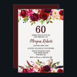 Burgundy Floral Elegant 60th Convite para Festas d<br><div class="desc">Burgundy Floral Elegant 60ª Festa de aniversário Convidar Ver coleção correspondente em Niche e Nest Store</div>