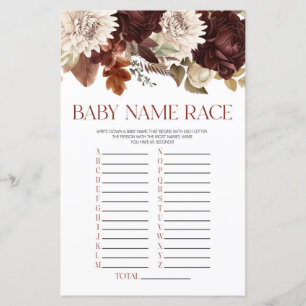 Burgundy Floral Flowers Name Race Chá de fraldas G