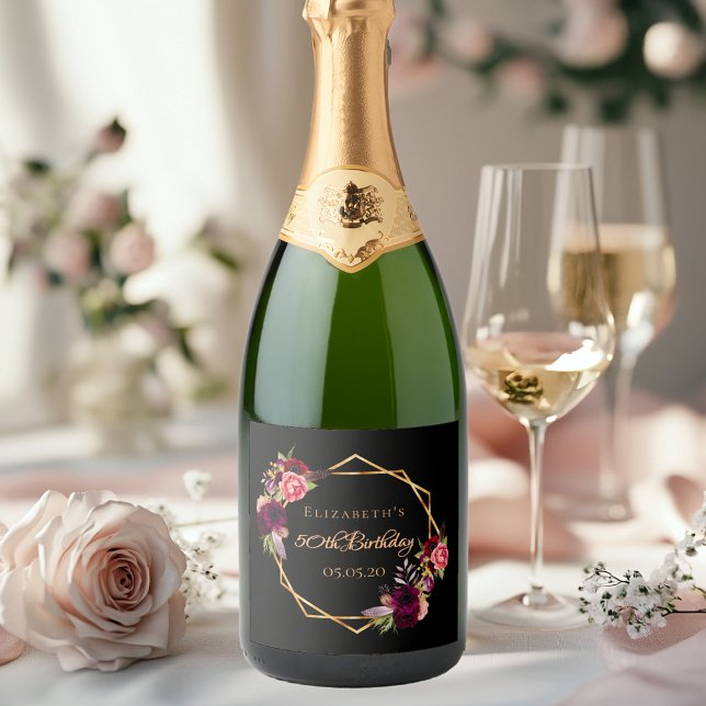Burgundy floral geométrico de ouro negro de aniver (Criador carregado)
