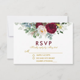 Burgundy Floral Greenery Dourado Casamento RSVP