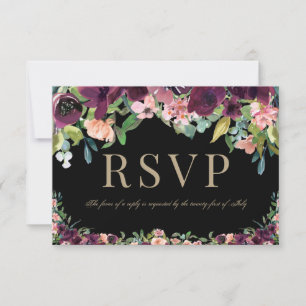 Burgundy Floral Marsala Black Weding RSVP