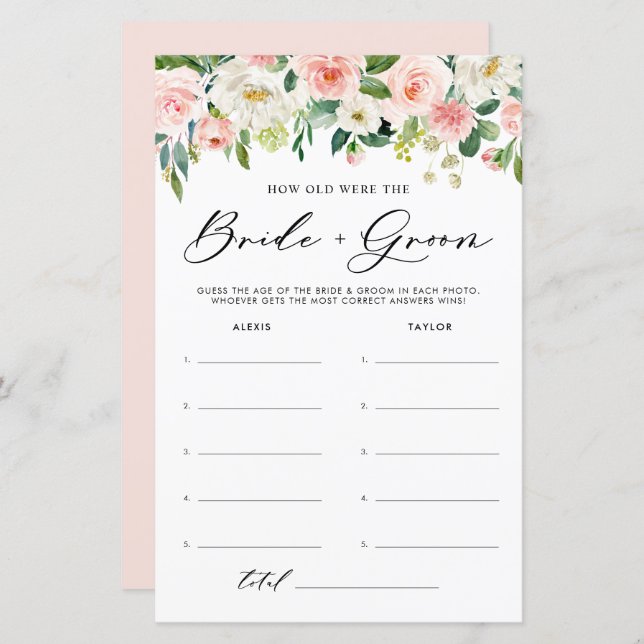 Burgundy Floral Quantos Anos Tinham Noiva e Jogo d (Frente/Verso)