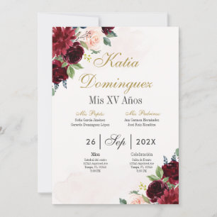 Burgundy Floral Quinceanera convite