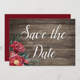 Burgundy Floral Rustic Wood Salve o Cartão de Data