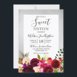 Burgundy Floral Silver Sweet 16 Convite de festas<br><div class="desc">Burgundy Floral Silver Sweet 16 Coleção de Convites de festas em Niche e Nest store.</div>