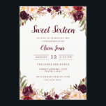 Burgundy Floral Sweet Sessenta Convite<br><div class="desc">Junta Doce e Dezesseis na Loja Little Bayleigh!</div>