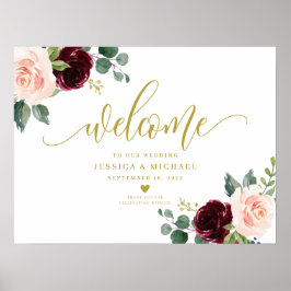 Burgundy Floral Weding Sinal Poster