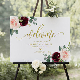 Burgundy Floral Weding Sinal Poster