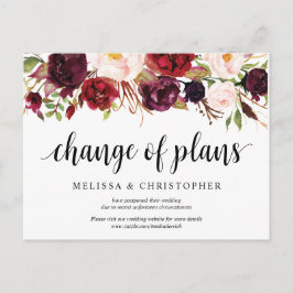 Burgundy Florals, Convite De Casamento Adiado