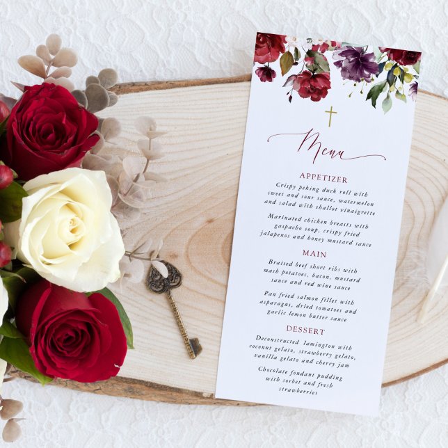 Burgundy Flowers, Pink Flowers, Baptism Menu (Criador carregado)
