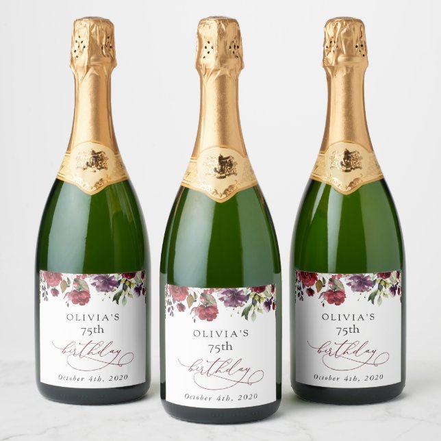 Burgundy Flowers, Pink Flowers, Boho, Birthday (Garrafas)