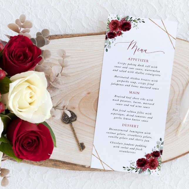 Burgundy Flowers, Red Flowers, Bridal Shower Menu (Criador carregado)