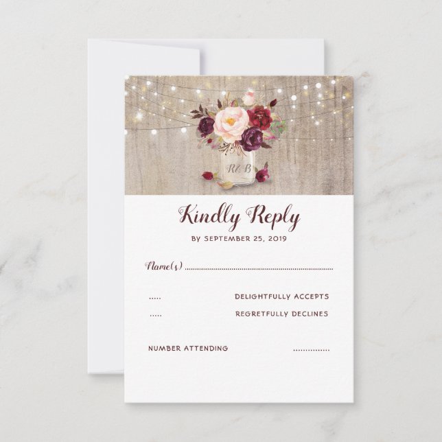 Burgundy Flowers Rustic RSVP (Frente)
