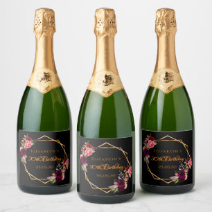 Burgundy geométrica de ouro floral preto anivers
