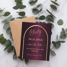 Burgundy gold 60º aniversário salve o cartão de da