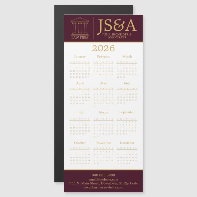 Burgundy Gold Justice Columns Law Firm Logo 2026 (Frente/Verso)