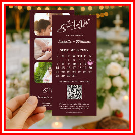 Burgundy & Ivory Photo QR Wedding Save The Date