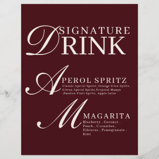 Burgundy & Ivory Wedding Signature Drink Sign