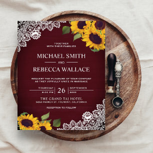 Burgundy Lace Sunflower Budget Invitation