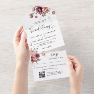 Burgundy Marsala Detalhes do Casamento Floral QR R