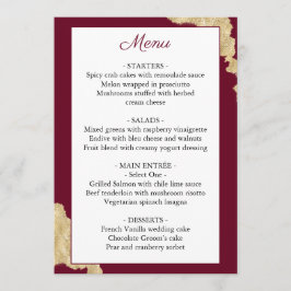 Burgundy Marsala e Dourado Menu Casamento