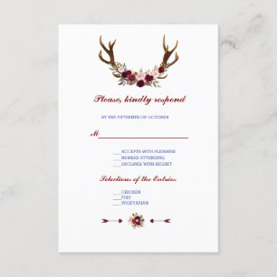 Burgundy Marsala Floral Antlers Casamento RSVP