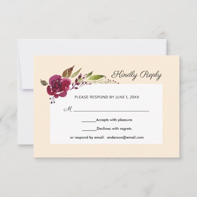 Burgundy Marsala Floral Casamento RSVP (Frente)