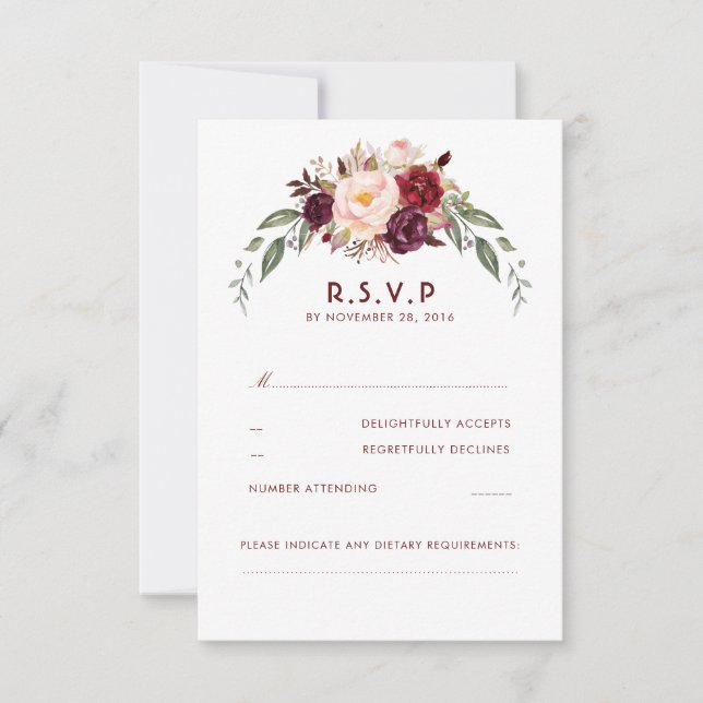 Burgundy Marsala Floral RSVP (Frente)