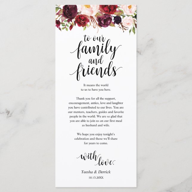 Burgundy Marsala, Place Setting Cartões de agradec (Frente)