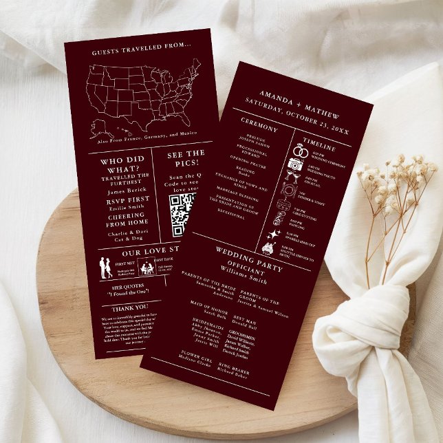 Burgundy Minimalist Wedding Infographic Program (Criador carregado)