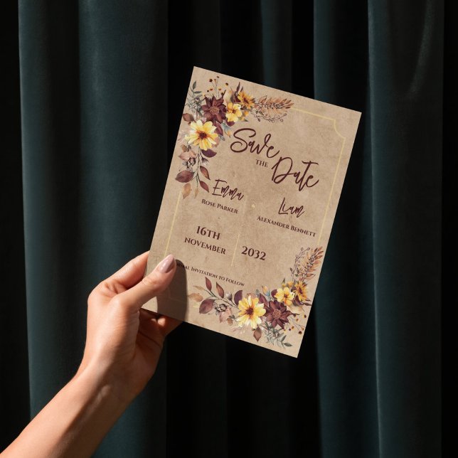 Burgundy Mostarda Rústico Casamento de Outono Salv (Burgundy Mustard Rustic Fall Wedding Save the Date)