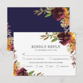 Burgundy Orange Floral Weding Meal Choice RSVP