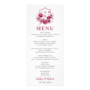 Burgundy peony flores de casamento cartão de menu 