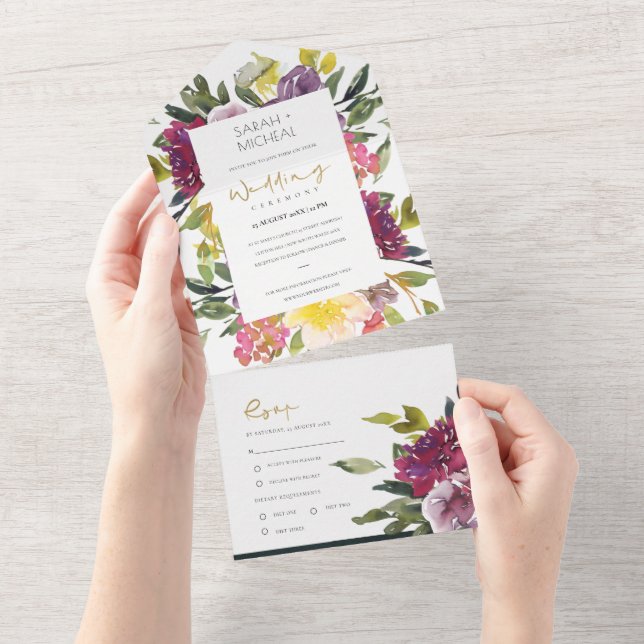 BURGUNDY PINK VERDE LIMÃO FLORAL CASAMENTO (Aba destacável)