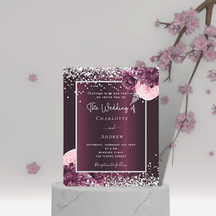 Burgundy prata floral convite para casamento