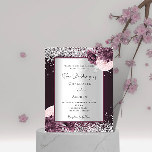 Burgundy prata floral convite para casamento