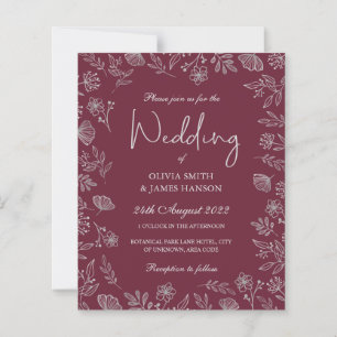 Burgundy prata floral convite para o casamento