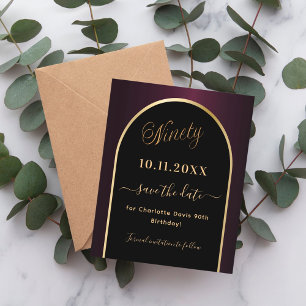 Burgundy preto de 90 de aniversário salve o cartão
