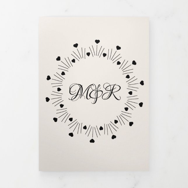 Burgundy Red Beige Hearts & Arrow Convite de casam (Cobrir)