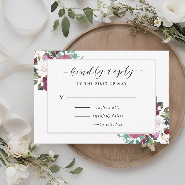Burgundy Red Blooms Boho Casamento RSVP (Criador carregado)