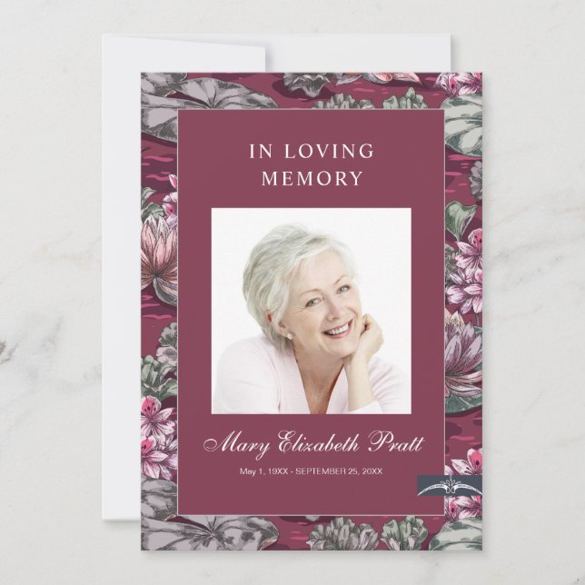 Burgundy Red Floral 3 Foto Funeral (Frente)