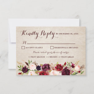 Burgundy Red Floral Boho Casamento RSVP